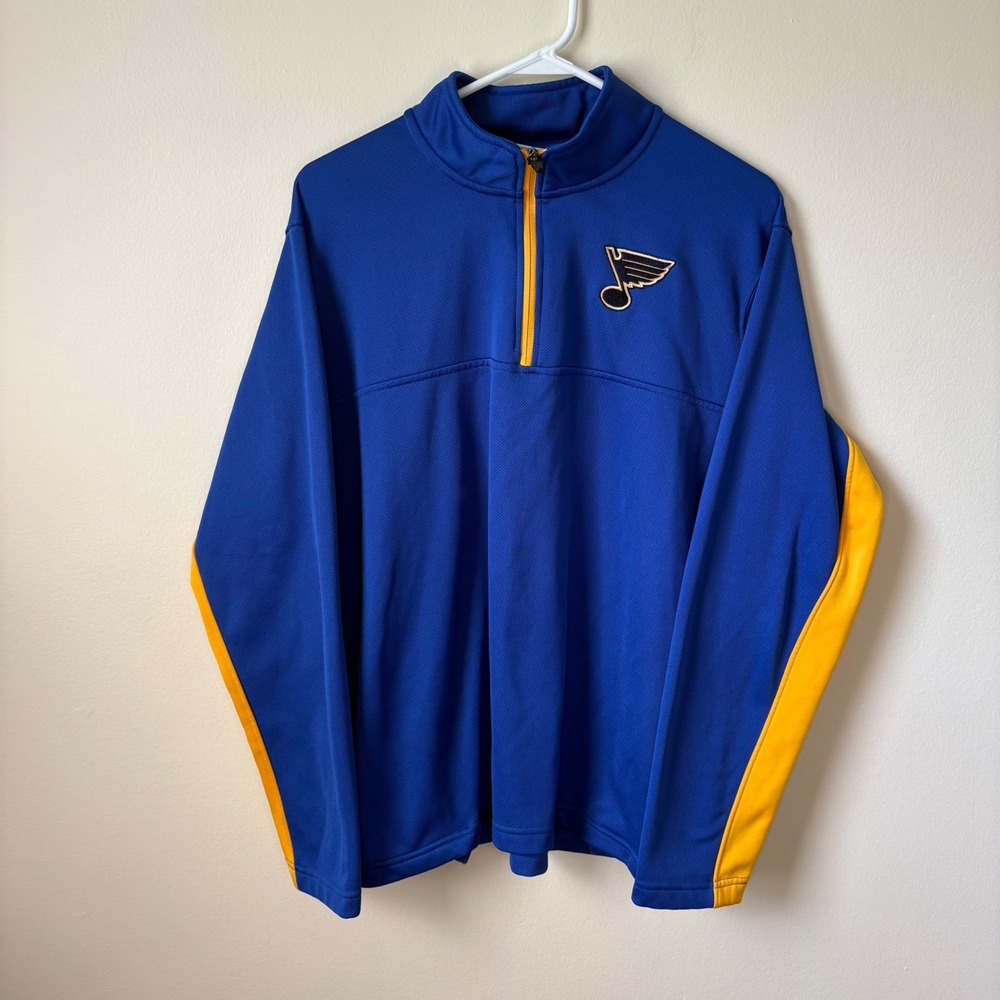 Y2K NHL Pullover Mens Large Blue St. Louis Blues 1/4 Zip Sporty Hockey Jacket
